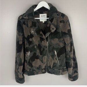 Dylan Womens Small Heather Pile Camo Moto Jacket Full Asymmetrical Zip Sherpa